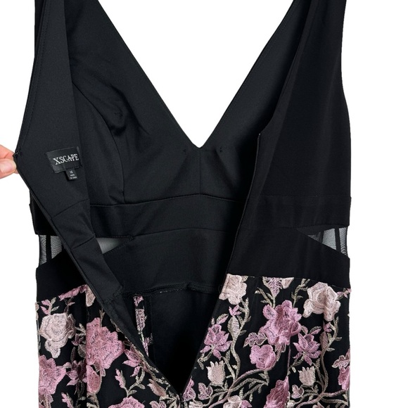 Xscape Floral Embroidered Front Slit Sleeveless Gown Maxi Dress Black + Pink 14 - Picture 8 of 16